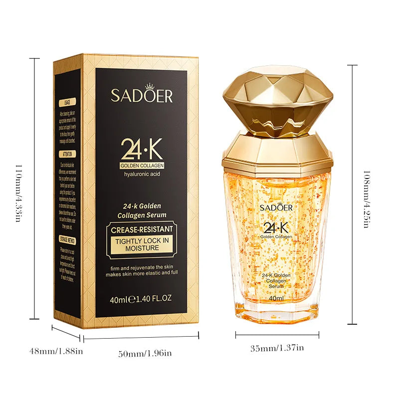 SADOER 24K Golden Collagen Serum for Face Moisturizing anti Wrinkles Hydrating Anti-Aging Facial Essence Skin Care Products