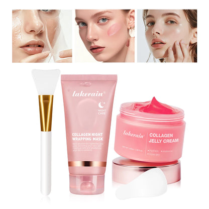 Collagen Jelly Cream Hydrolyzed Collagen Overnight Facial Mask Wrapping Peel-Off Mask Hydrating Firming Moisturizing Skincare
