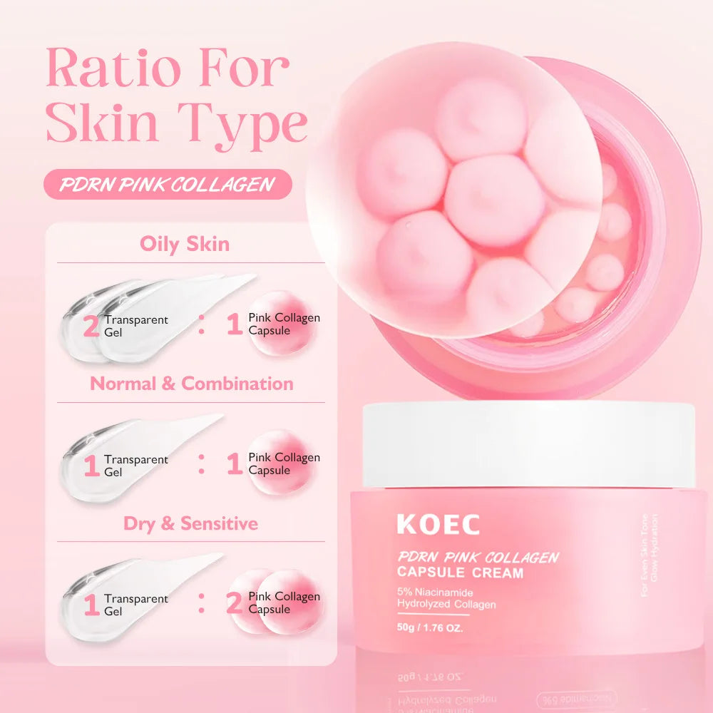 50G KOEC PDRN Pink Collagen Capsule Cream Anti-Wrinkle Hydrating Glowing Increase Elasticity 5% Niacinamide Hydrolyzed Collagen