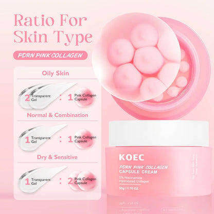 50G KOEC PDRN Pink Collagen Capsule Cream Anti-Wrinkle Hydrating Glowing Increase Elasticity 5% Niacinamide Hydrolyzed Collagen