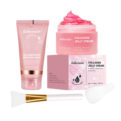 Collagen Jelly Cream Hydrolyzed Collagen Overnight Facial Mask Wrapping Peel-Off Mask Hydrating Firming Moisturizing Skincare