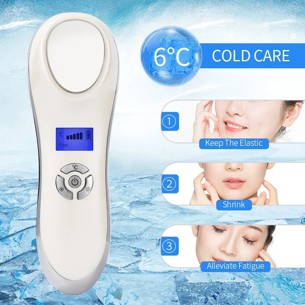 Portable Hot Cold Hammer Beauty Device Ultrasonic Cryotherapy Skin Lifting Tightening Vibration Massager Shrink Pores anti Aging