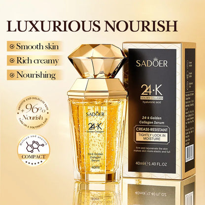 SADOER 24K Golden Collagen Serum for Face Moisturizing anti Wrinkles Hydrating Anti-Aging Facial Essence Skin Care Products