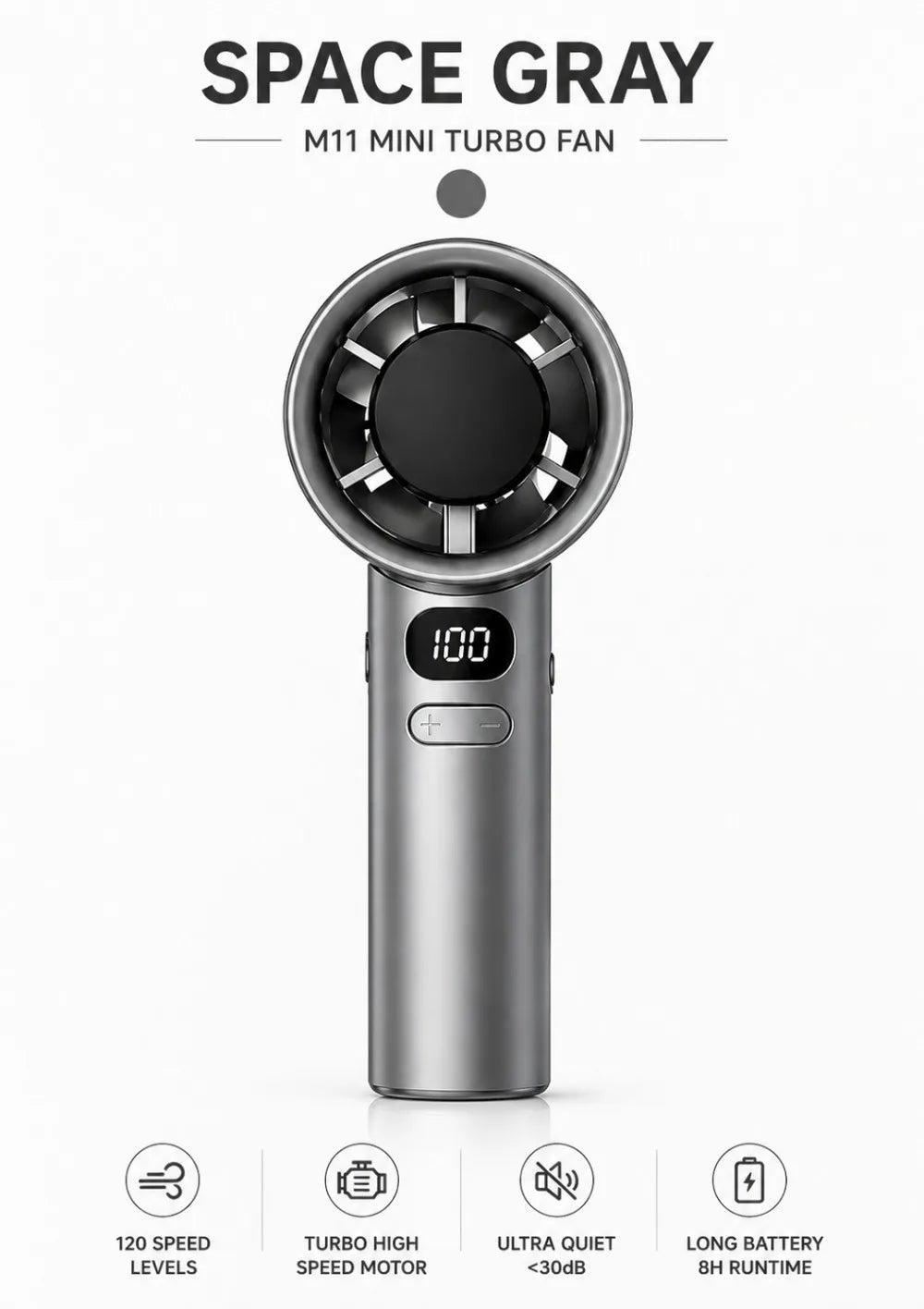 Handheld Fan High-Speed Portable Turbofan USB Rechargeable Electric Fan Digital Display 120 Speeds Infinitely Adjustable