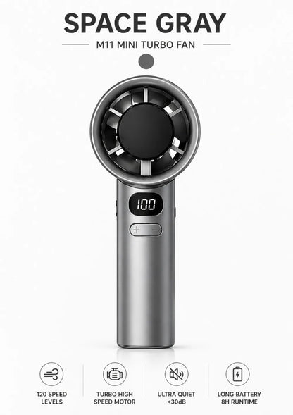 Handheld Fan High-Speed Portable Turbofan USB Rechargeable Electric Fan Digital Display 120 Speeds Infinitely Adjustable