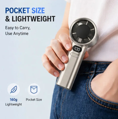 Handheld Fan High-Speed Portable Turbofan USB Rechargeable Electric Fan Digital Display 120 Speeds Infinitely Adjustable