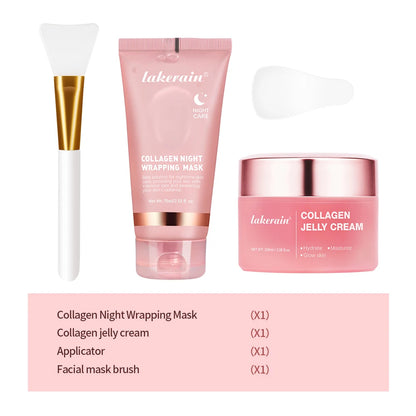 Collagen Jelly Cream Hydrolyzed Collagen Overnight Facial Mask Wrapping Peel-Off Mask Hydrating Firming Moisturizing Skincare