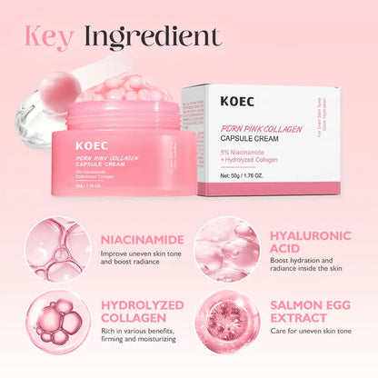50G KOEC PDRN Pink Collagen Capsule Cream Anti-Wrinkle Hydrating Glowing Increase Elasticity 5% Niacinamide Hydrolyzed Collagen
