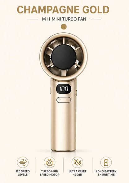 Handheld Fan High-Speed Portable Turbofan USB Rechargeable Electric Fan Digital Display 120 Speeds Infinitely Adjustable