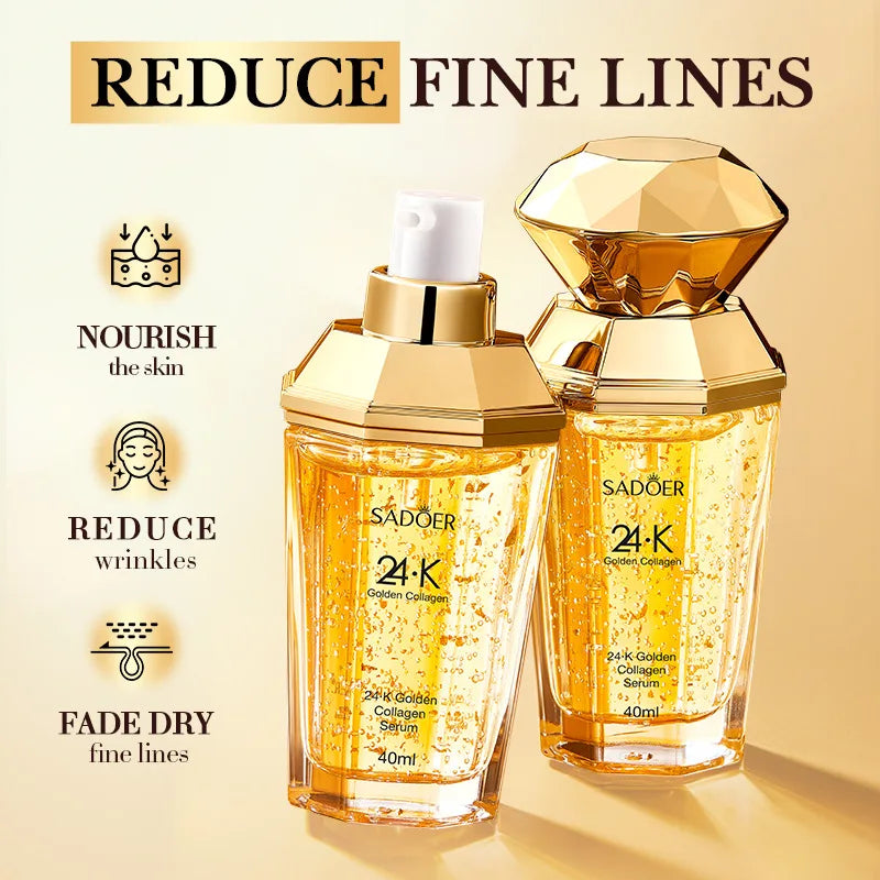 SADOER 24K Golden Collagen Serum for Face Moisturizing anti Wrinkles Hydrating Anti-Aging Facial Essence Skin Care Products