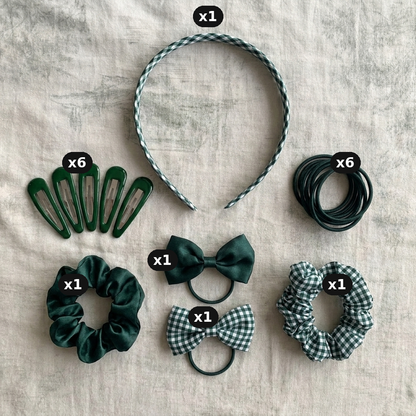 Girls School Hair Accessories Set – UK Uniform Colours, Bows, Clips & Scrunchies