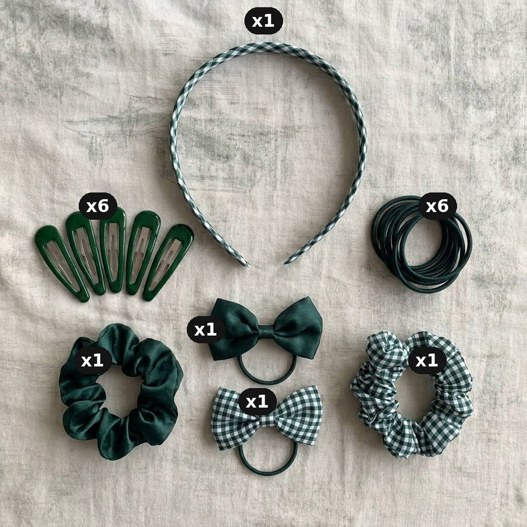 Girls School Hair Accessories Set – UK Uniform Colours, Bows, Clips & Scrunchies