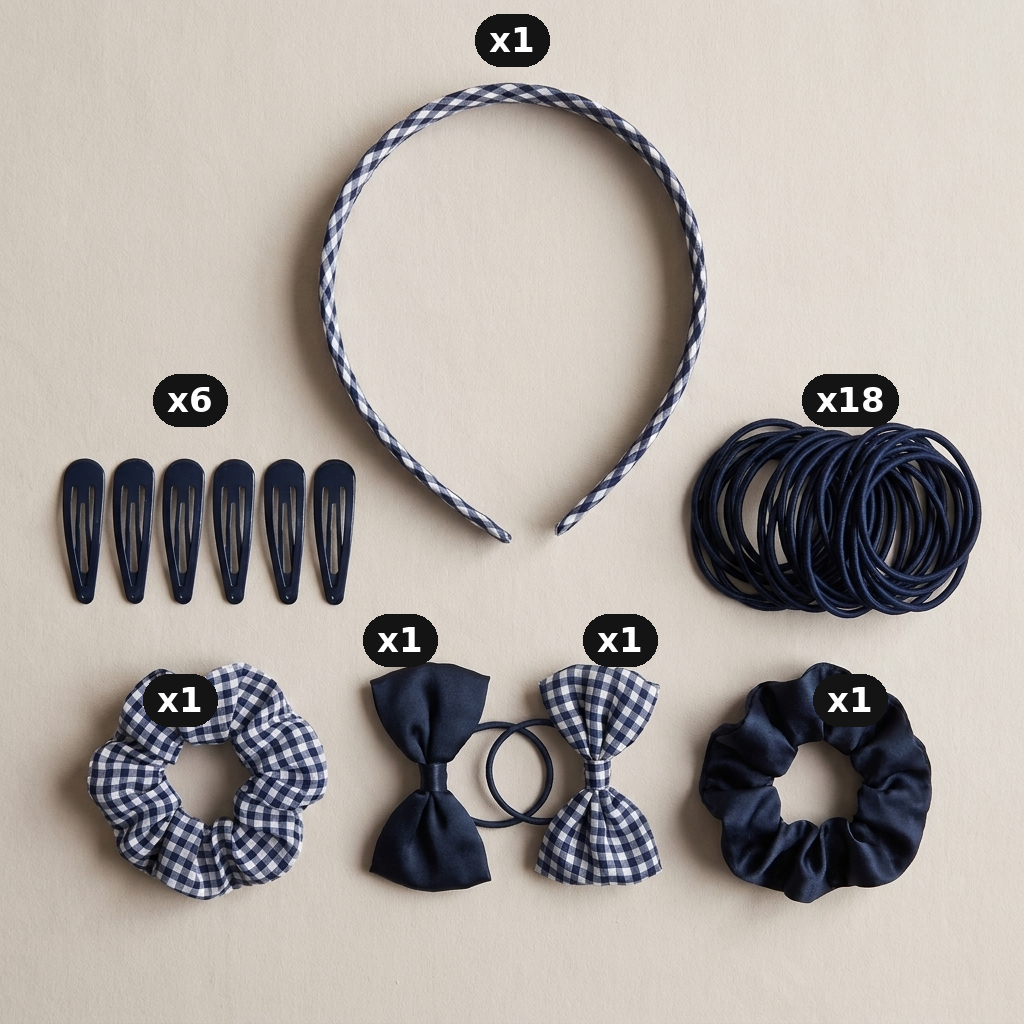 Girls School Hair Accessories Set – UK Uniform Colours, Bows, Clips & Scrunchies