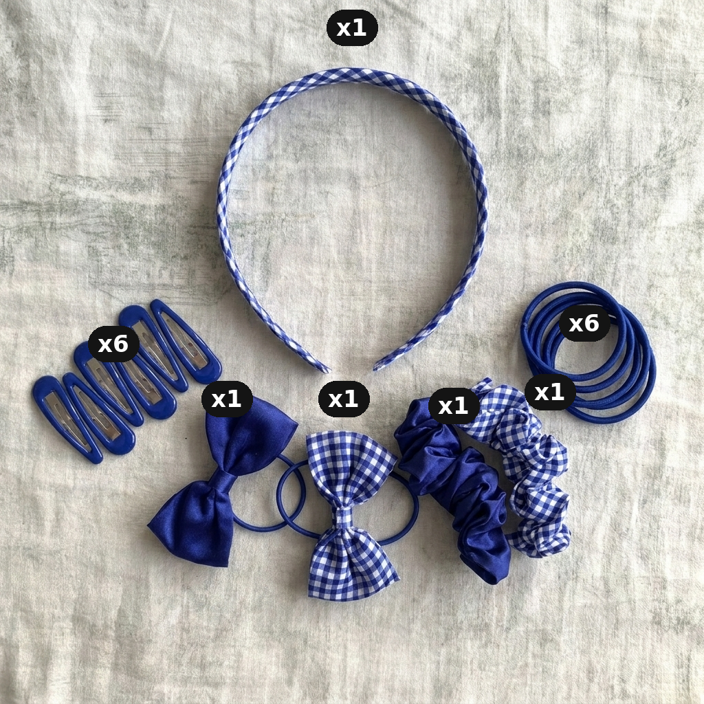 Girls School Hair Accessories Set – UK Uniform Colours, Bows, Clips & Scrunchies
